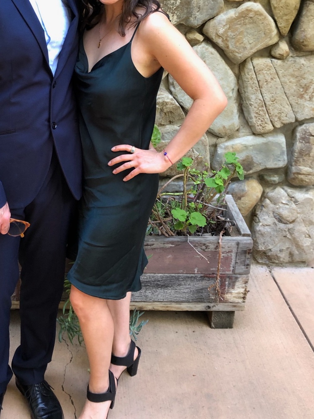 Zara Dark Green Satin Cowl Midi Dress